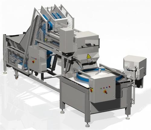 Integrated automatic lemon slicing and half-slice cutting line layout