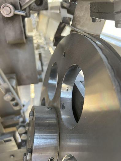 Close-up of a lemon pocket in the rotary feed wheel