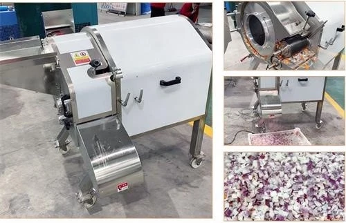 product-1-360 Onion dicing machine cutting chamber discharge and finished cubes