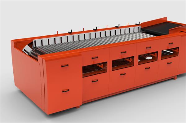product-600-397 Roller deck and adjustable grading outlets on a potato grader