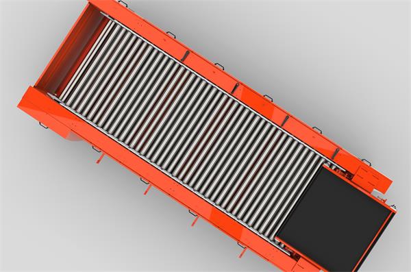 product-600-397 Top view of the stainless-steel roller bed used for diameter grading